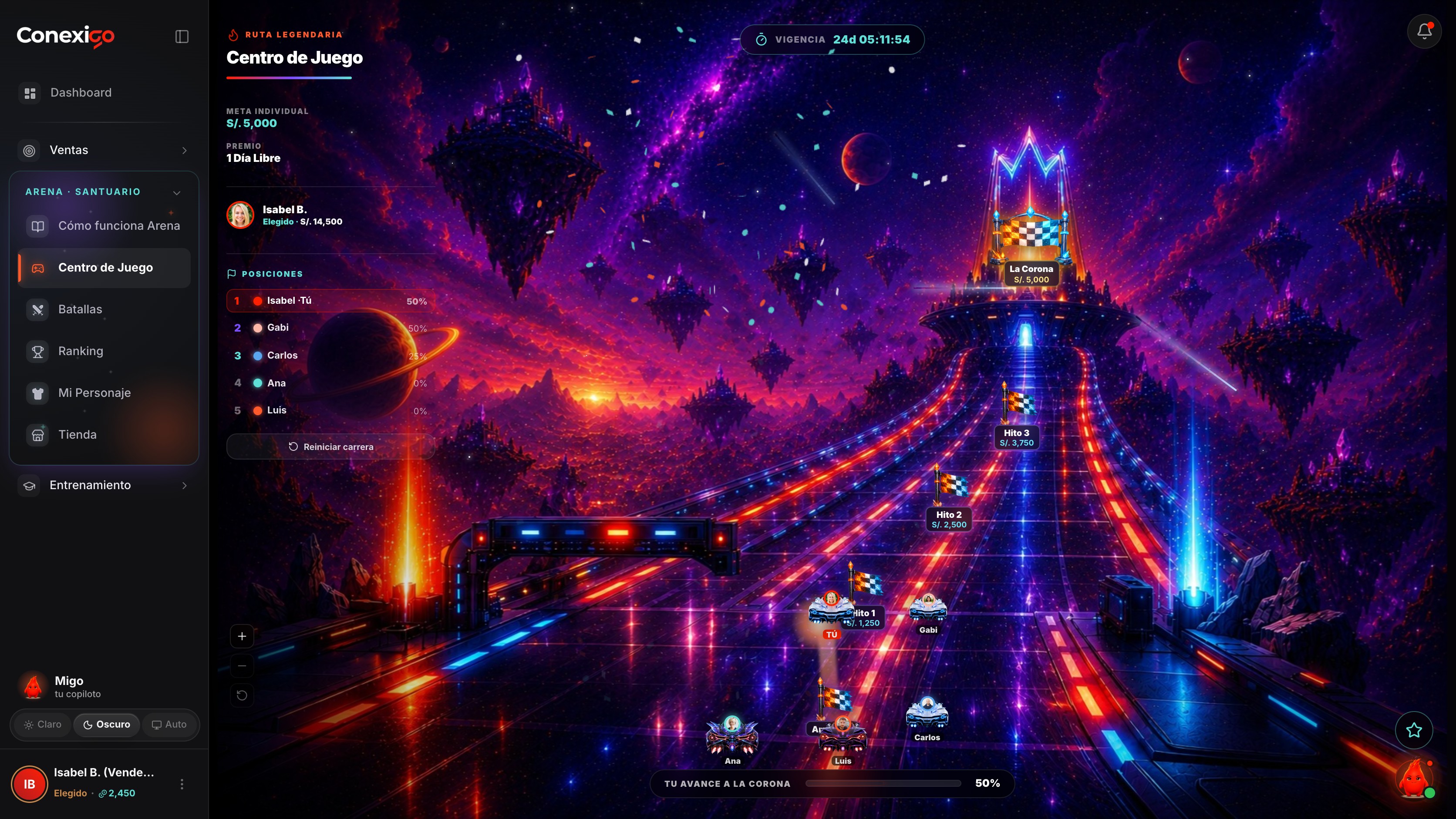 ConexiGO Arena — Gamificación de ventas: Centro de Juego · Ruta Legendaria
