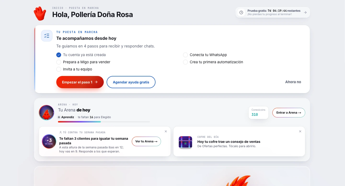 Captura real del CRM de Conexigo: Panel del Dueño